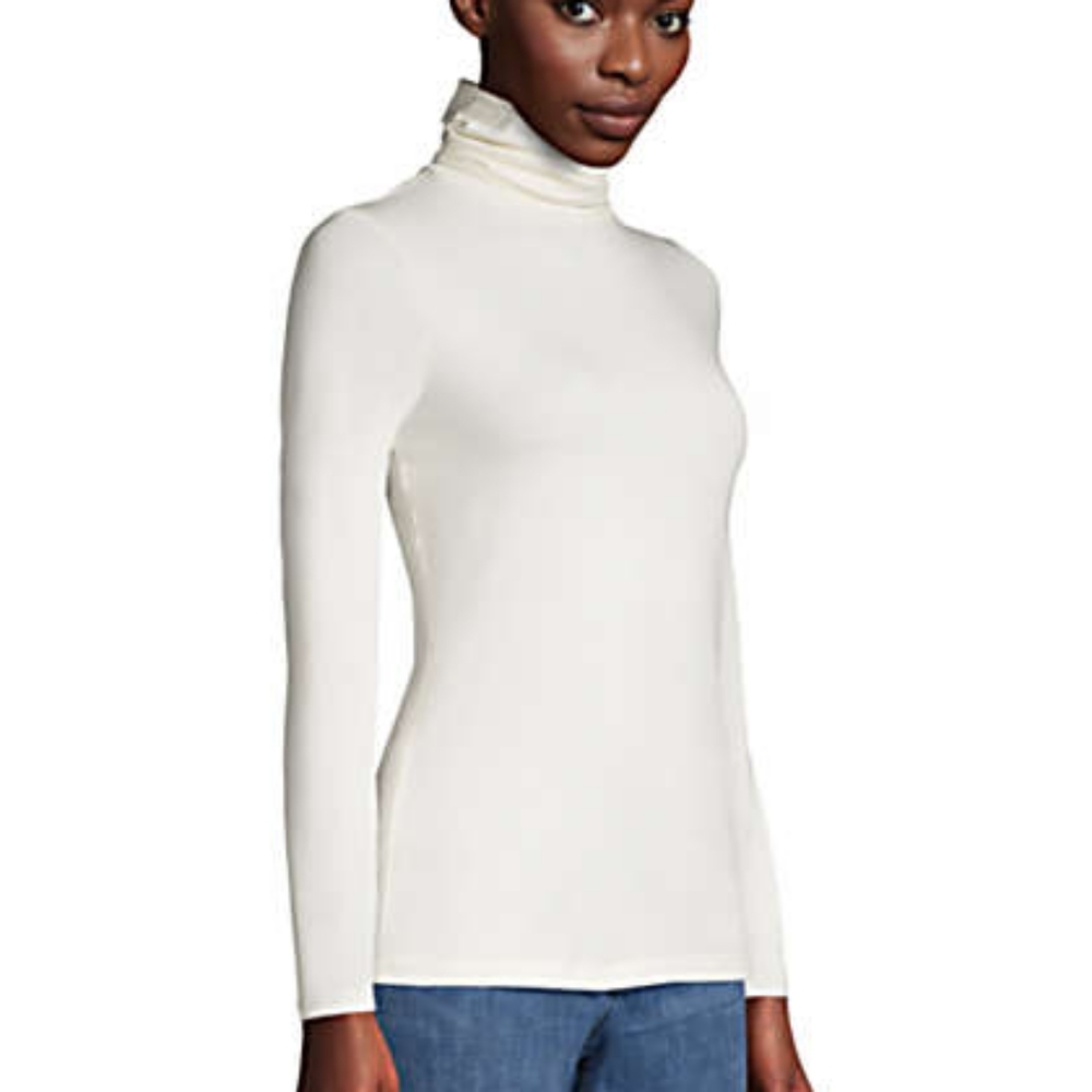 Lands' End Lightweight Fitted Turtleneck - Ivory